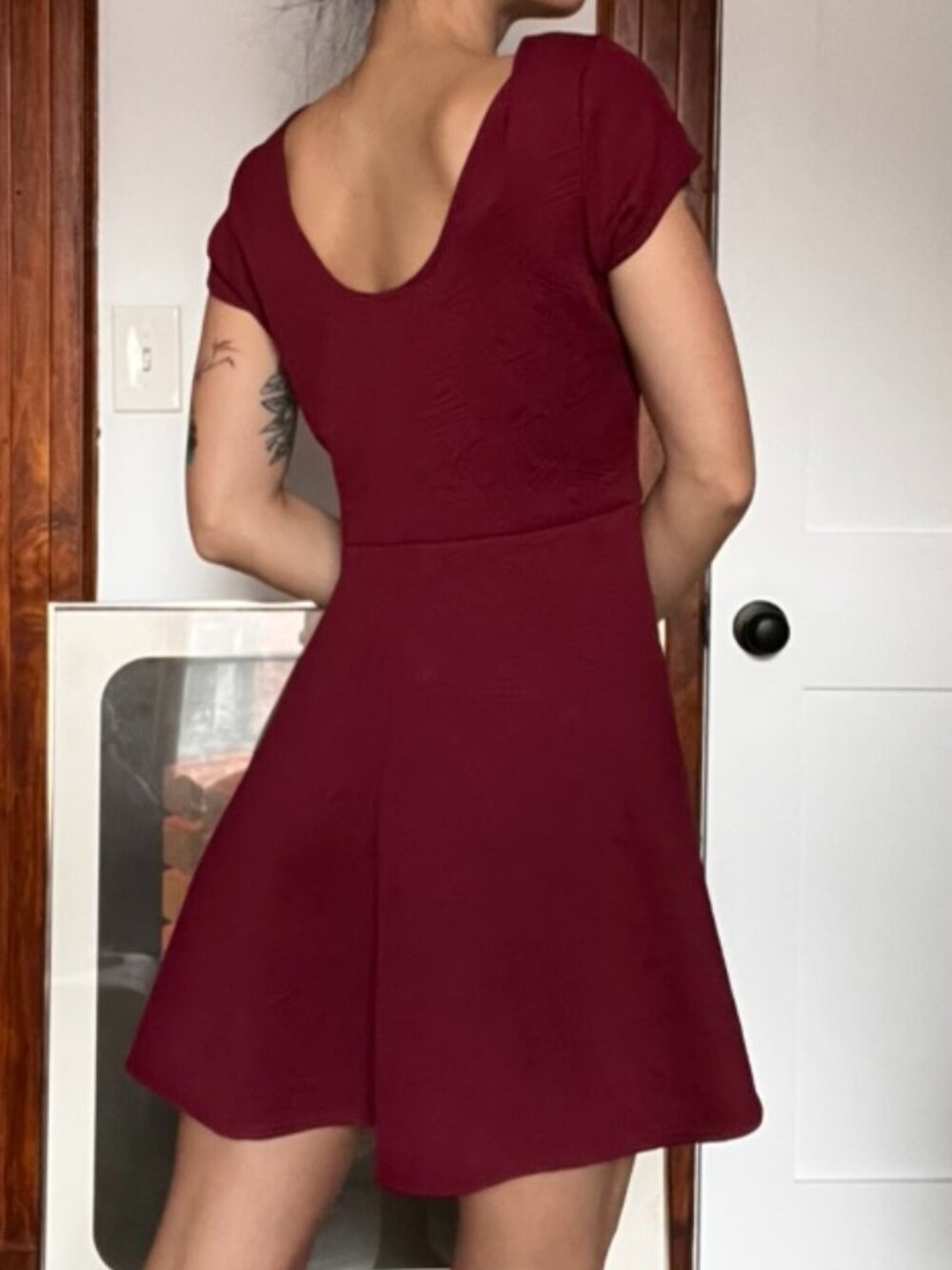Red A-Line Scoop Neck Dress - Picture 3 of 4